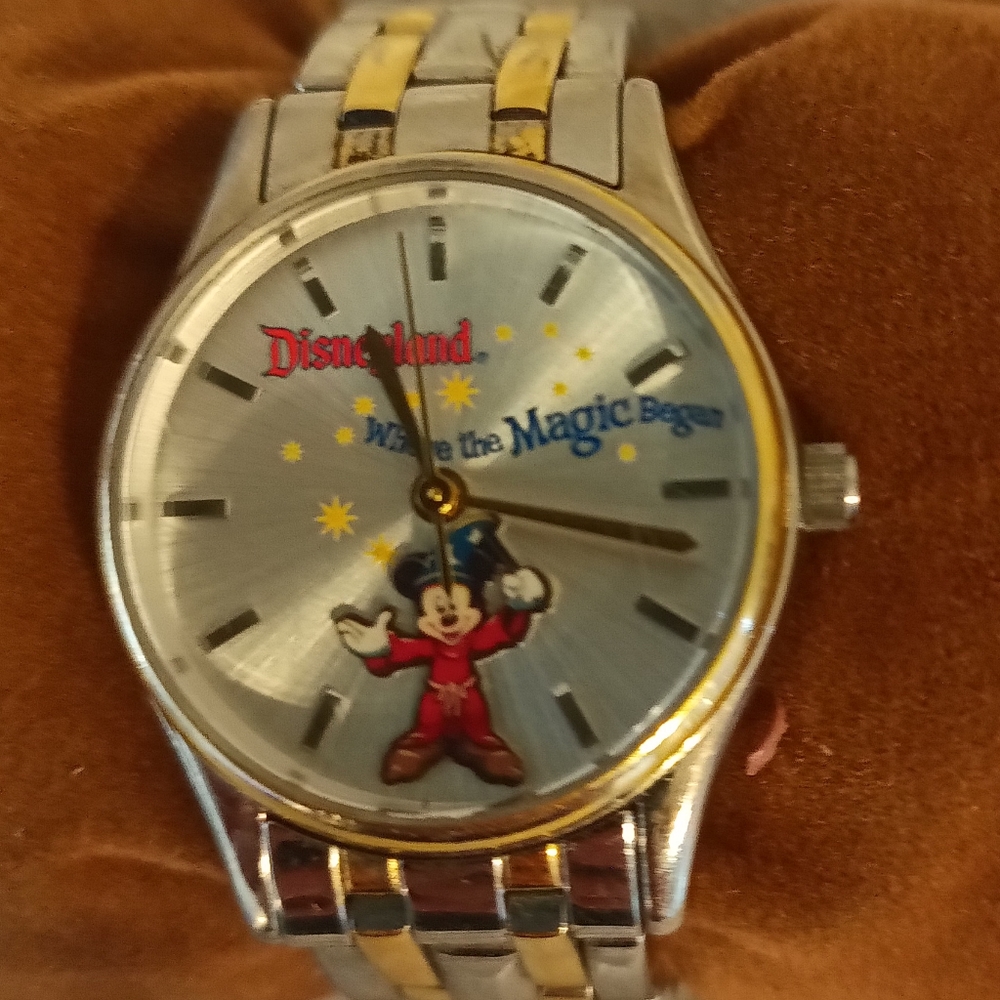 Disneyland where the magic begins Mickie Mouse two toned women's watch